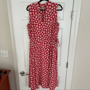 Red pattern maxi dress with draw string at waist